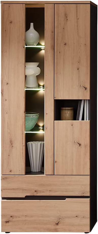 Lomadox Moderne TV Wohnwand inkl. LED-Beleuchtung in Artisan Eiche Nb. mit Graphit, B/H/T: ca. 287/197/47 cm