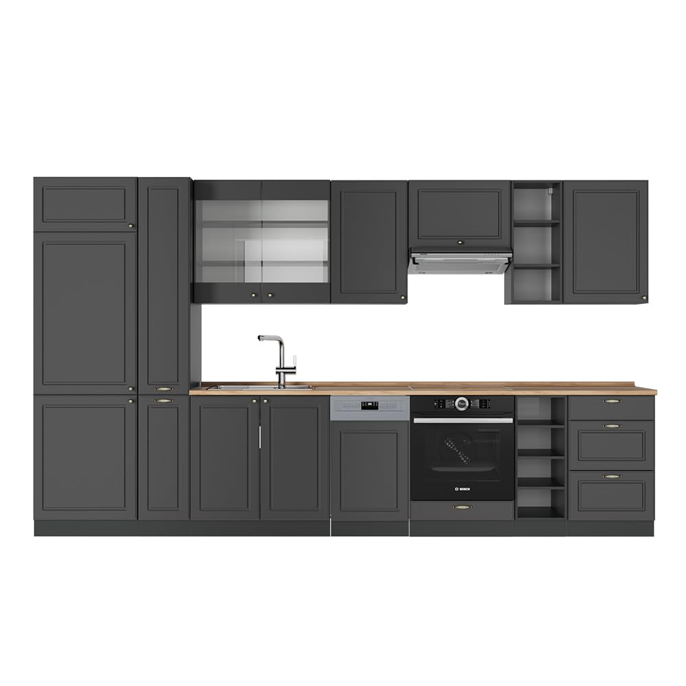 Vicco Kitchen Unit Fame-Line Goldkraft Oak / Anthracite 355 cm without Worktop