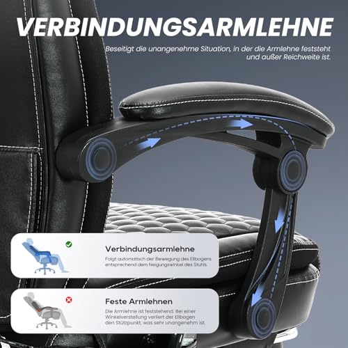 COLAMY Chefsessel aus Atmungsaktivem Leder – Ergonomischer Bürostuhl mit Taschenfederkern-Sitzkissen, Flip-up-Armlehnen& Leisen Rollen für Homeoffice und Büro, Schwarz