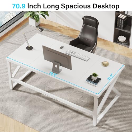 IBF Desk in Brown Colour with a Length of 70 Inches, Industrial Large Double Metal and Wood Desk for Computer, Long Office Table for Home