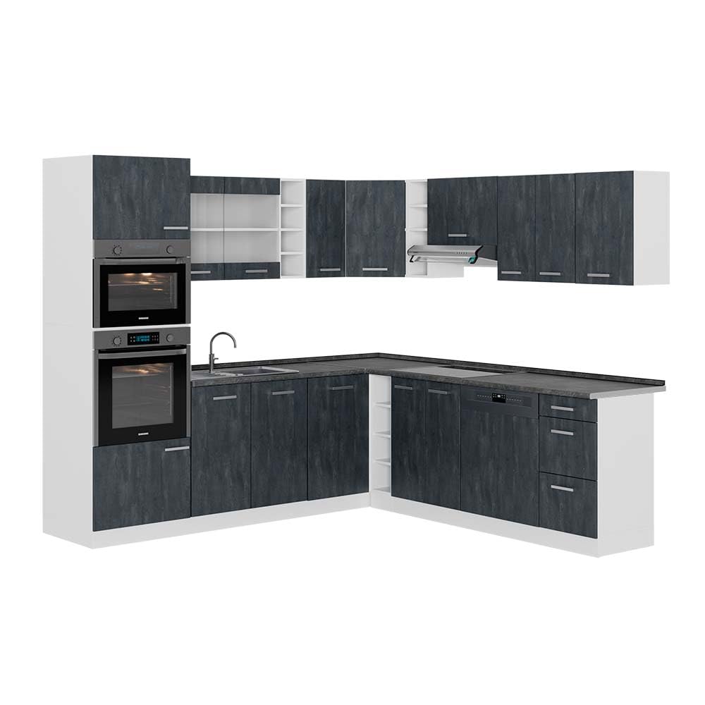 Vicco R-Line Fitted Kitchen Cabinets Country House Kitchen Furniture (White, Corner 247 x 237 cm)