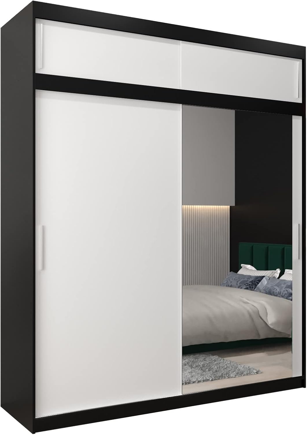 MEBLE KRYSPOL Kleiderschrank mit Spiegel Tokyo 2 - Garderobenschrank - Schrank Schlafzimmer - Mehrzweckschrank DREI Schiebetüren - Regalen - Flur Möbel - Kleiderstange Schrank - Allzweckschrank