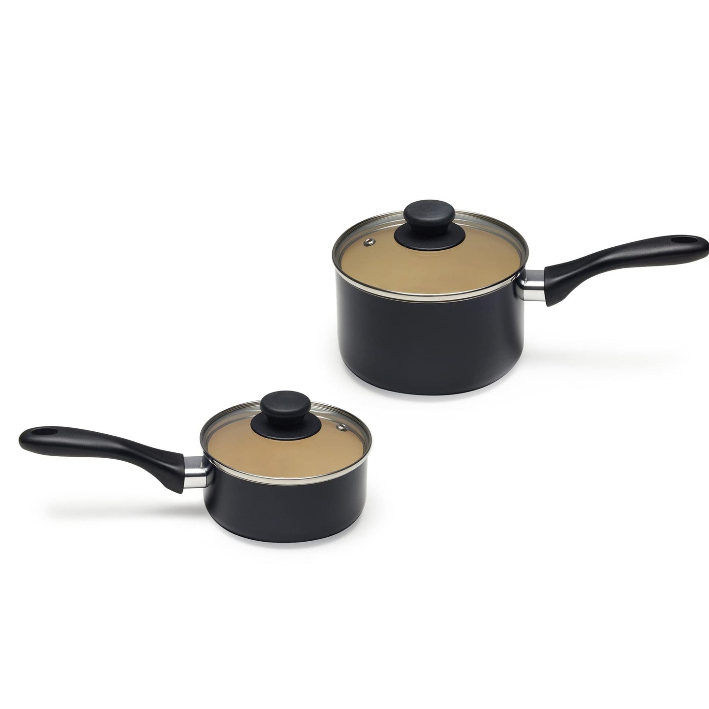 Amazon Basics 11-teiliges Kochgeschirr-Set mit Töpfen und Pfannen aus Keramik, antihaftbeschichtet, PFOA- und PTFE-frei, Schwarz/Creme