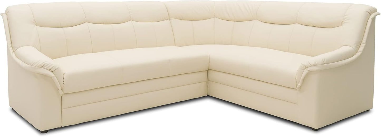 DOMO. collection Berlin Corner Sofa, Timeless Leather Corner Sofa with High-Quality Spring Core Padding, L-shaped Faux Leather, Couch 205 x 250 x 89 cm, Black