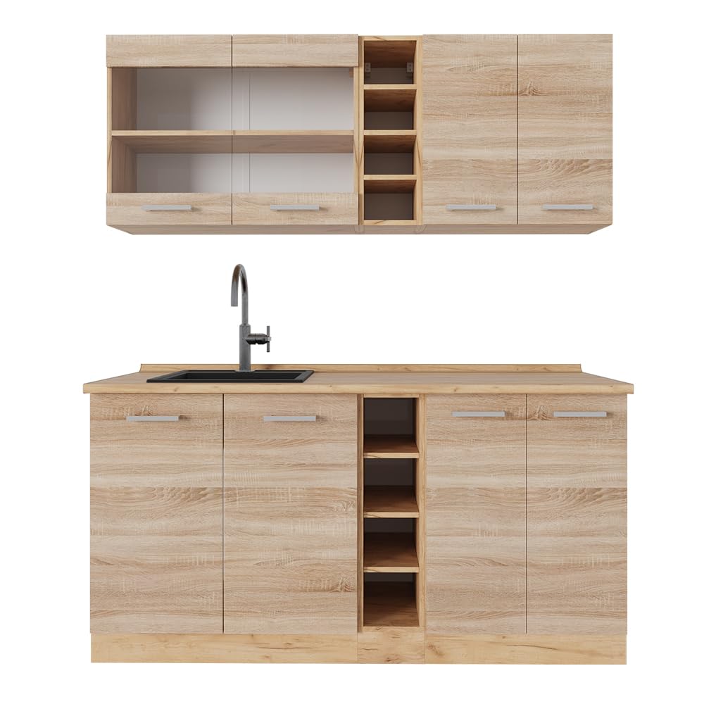 Vicco Single Kitchen R-Line Anthracite High Gloss / Goldkraft Oak 160 cm without Worktop