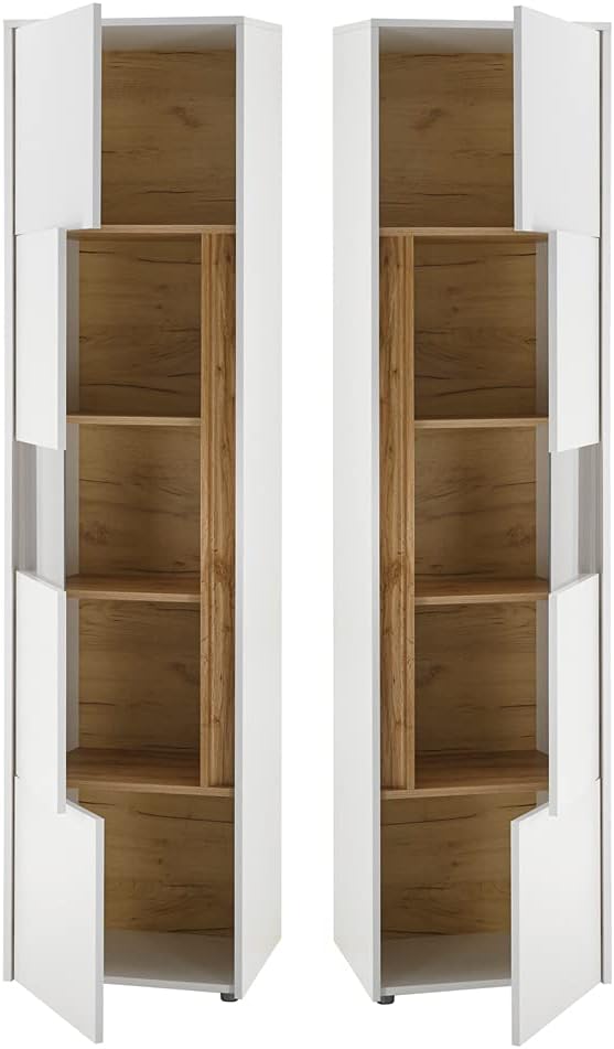 Lomadox TV Wall Unit 4 Pieces with LED Lighting in White with Wotan Oak Panels W x H x D Approx. 310 x 197 x 45 cm