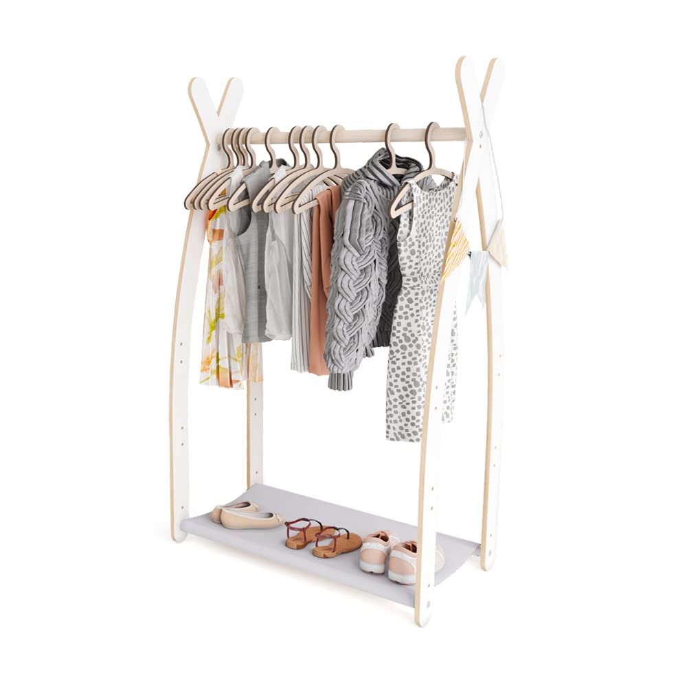 MAMOI® Children's Coat Stand 95 x 106 x 32 cm / 53 x 95 x 32 cm | Children's Wardrobe | Clothes Rail for Children | Wooden Rail | Wardrobe Wood for Children's Room | 100% Eco | Made in EU
