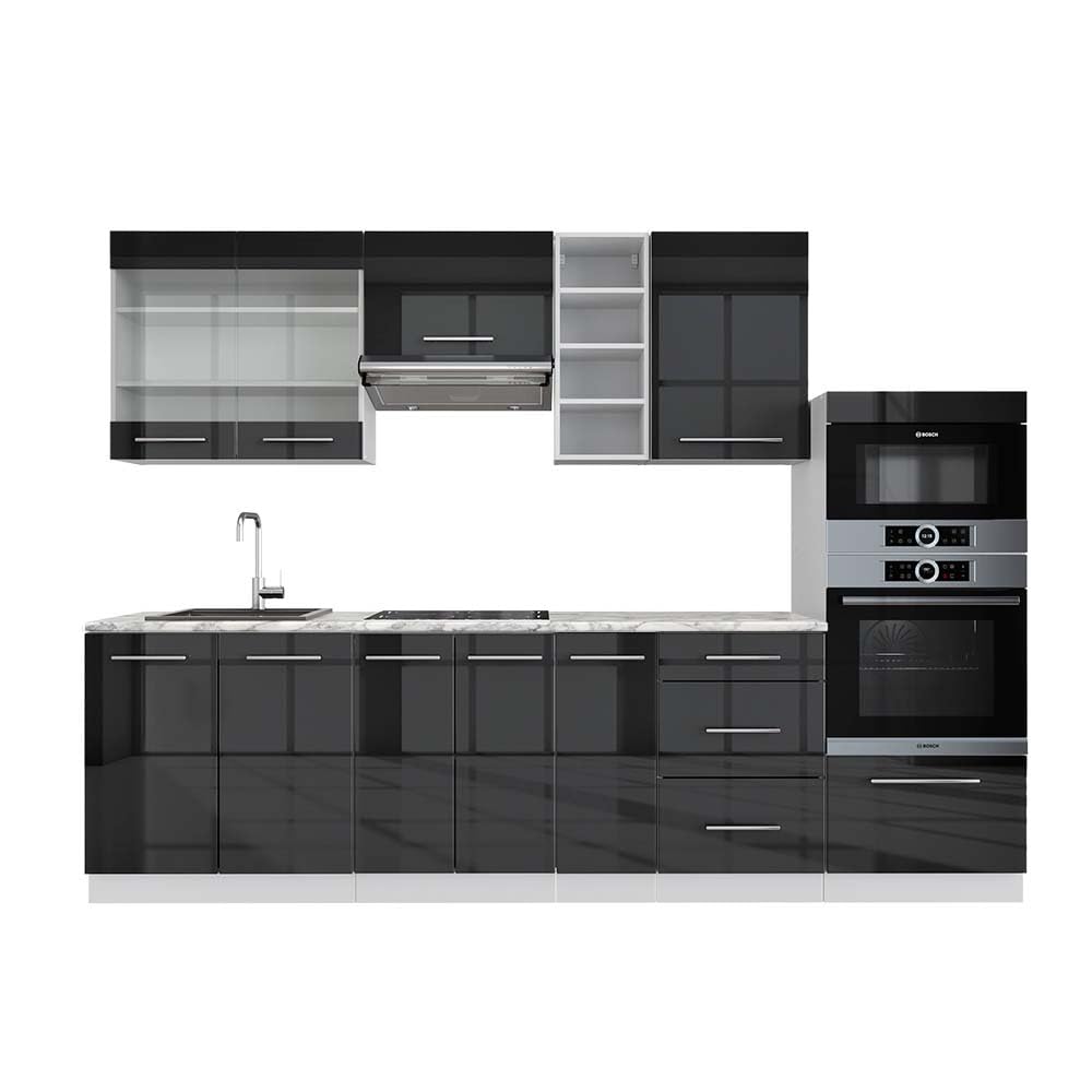 Vicco Fame-Line Kitchen Unit 280 cm without Worktop 280 cm High-Gloss Anthracite / White