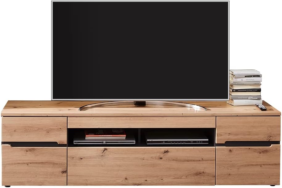 Lomadox Moderne TV Wohnwand inkl. LED-Beleuchtung in Artisan Eiche Nb. mit Graphit, B/H/T: ca. 287/197/47 cm