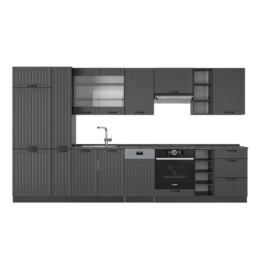 Vicco Kitchen Unit Fame-Line Goldkraft Oak / Anthracite 355 cm without Worktop