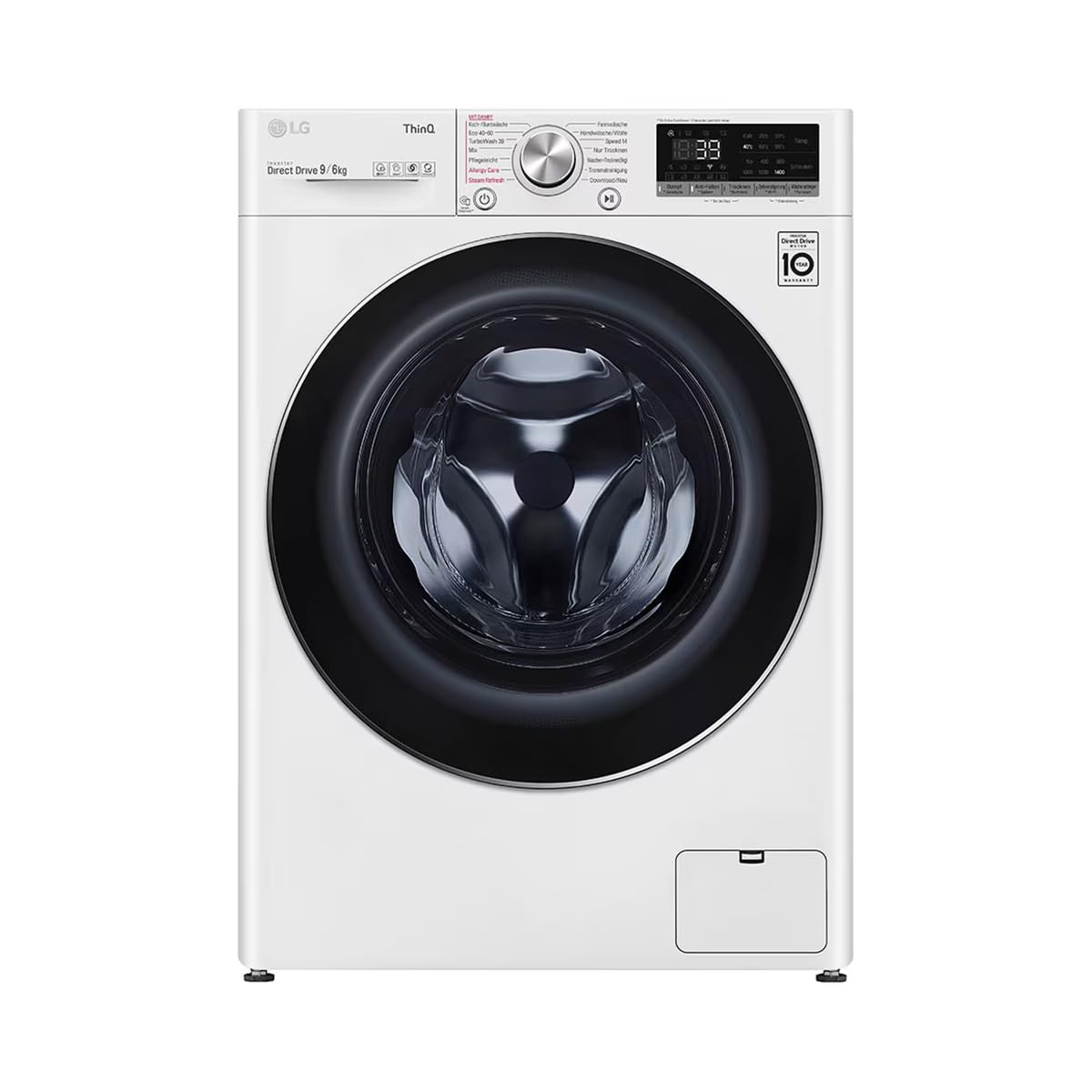 LG Electronics V7WD96H1A Washer Dryer with AI DD, 9 kg Wash, 6 kg Drying, 1400 rpm, Steam, TurboWash 360°, Feel-Good Drum, Wi-Fi Function, White