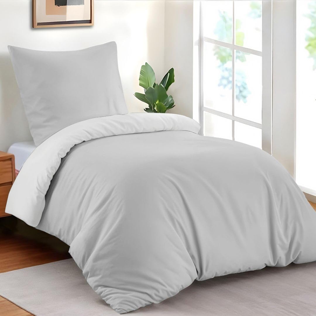 Dreamzie - Bed Linen Set 200 x 200 cm with 2 Pillowcases 80 x 80 cm Light Grey/White - 1 Duvet Cover 200 x 200 cm Made of 100% Microfibre - Certified No Chemicals (Oeko Tex)