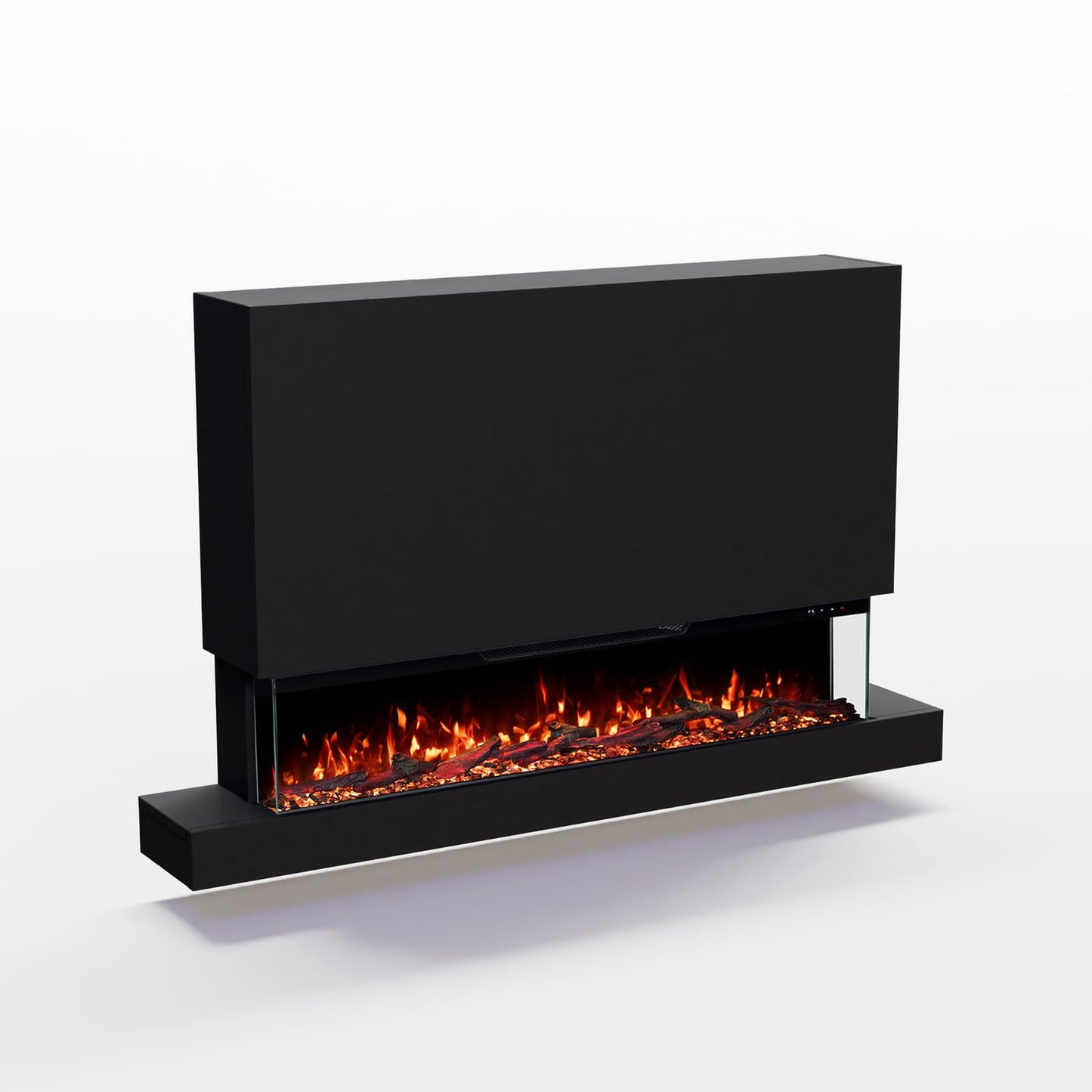 GLOW FIRE Clear Wall XL Electric Fireplace with Realistic 3D LED Fire - Standing Electric Fireplace with Heater and Fireplace, App Control, Crinkle Effect & Timer, Max. 1800 W, 137 x 85 x 21 cm, Black