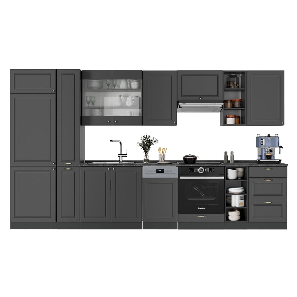 Vicco Kitchen Unit Fame-Line Goldkraft Oak / Anthracite 355 cm without Worktop