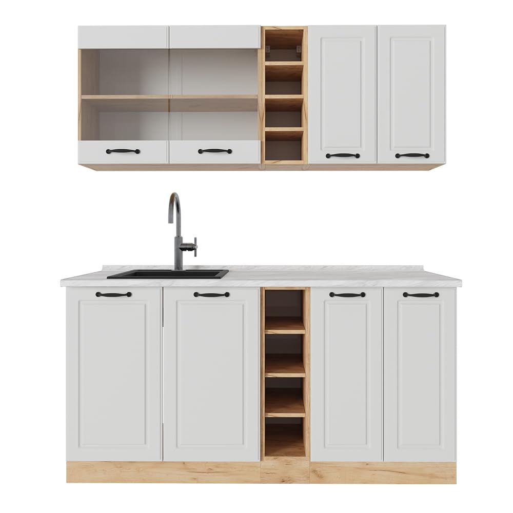 Vicco Single Kitchen R-Line Anthracite High Gloss / Goldkraft Oak 160 cm without Worktop