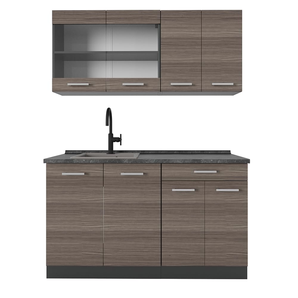 Vicco Single Kitchen R-Line, White High Gloss / Anthracite, 140 cm without Worktop