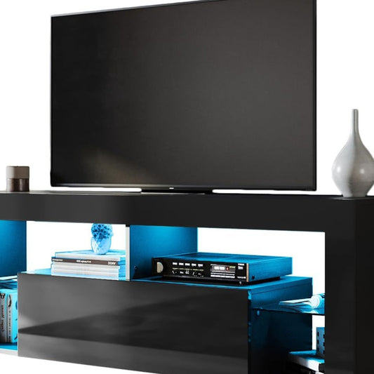 SONNI Modern TV Cabinet 180 cm, Lowboard High Gloss White with 16 Colours LED Lighting, Drawer, Open Glass Shelves, TV Stand for TVs up to 65 Inches, Living Room & Bedroom, 180 x 35 x 45 cm