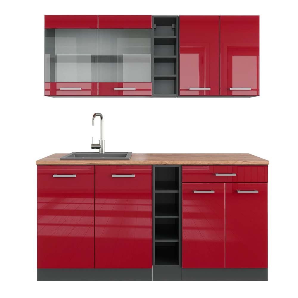 Vicco Single Kitchen R-Line White High Gloss / Anthracite 160 cm without Worktop
