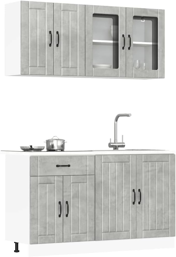 Lucca 7-Piece Kitchen Cabinet Set without Electrical Appliances High Gloss White Wood Material