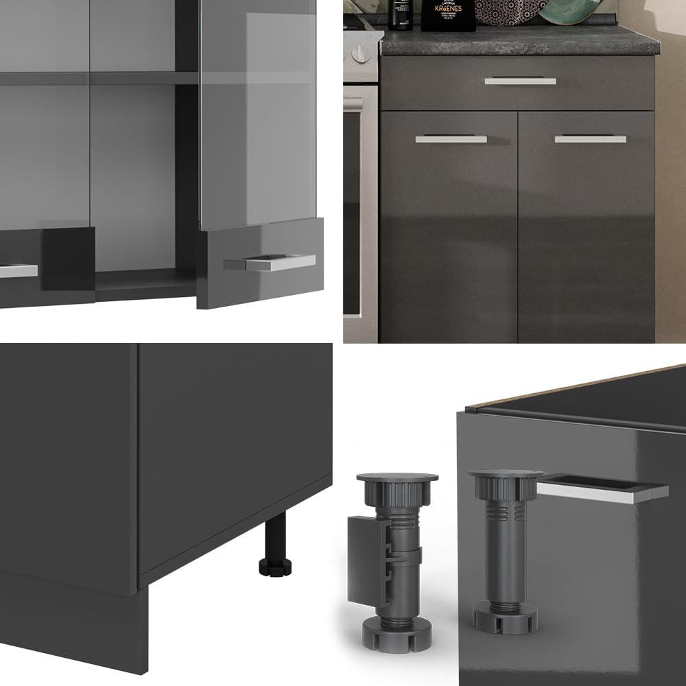 Vicco R-Line Kitchen Unit, White High-Gloss / Anthracite, 200 cm without Worktop