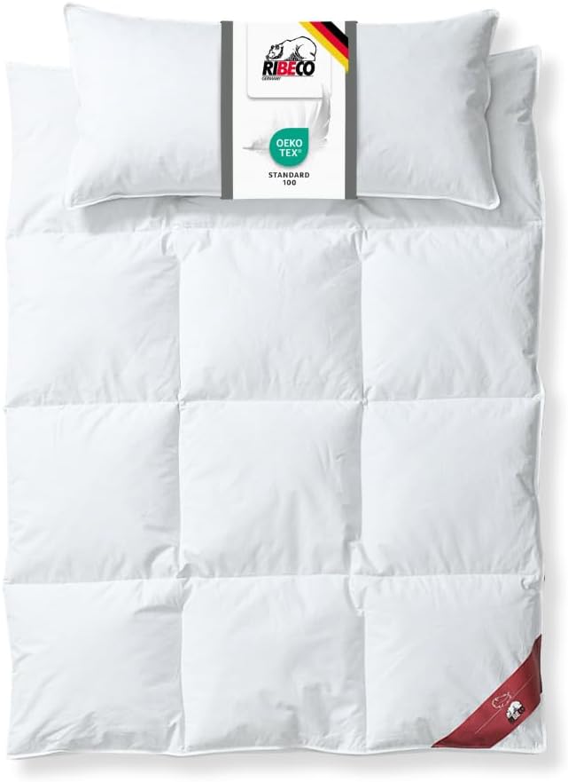 Johanna Down Duvet 135 x 200 cm & Pillow 40 x 80 cm Set of 2 - Down Duvet & Pillow Made of Feathers & Down, Allergy Friendly, Made in Germany, Warmth Class: Light