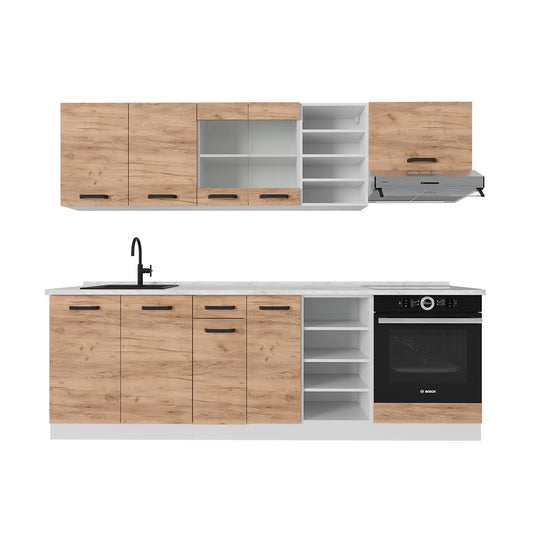 Vicco Küchenzeile R-Line, Küchenblock, Blau-Grau/Weiß, 240 cm ohne Arbeitsplatte
