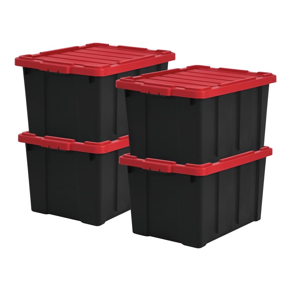 Iris Ohyama, 100L Plastic Storage Box with Heavy Duty Lid, Set of 2, Black, Stackable, Garage Shelves, Moving Moving Plastic Tool Box Storage Box UTB-27