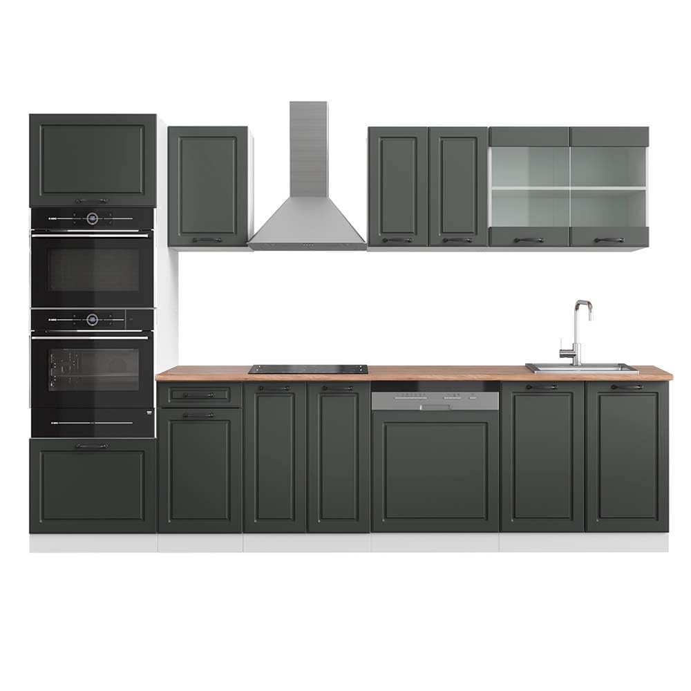 Vicco R-Line Kitchen Unit, High-Gloss Anthracite/White, 300 cm with Tall Cabinet, without Worktop