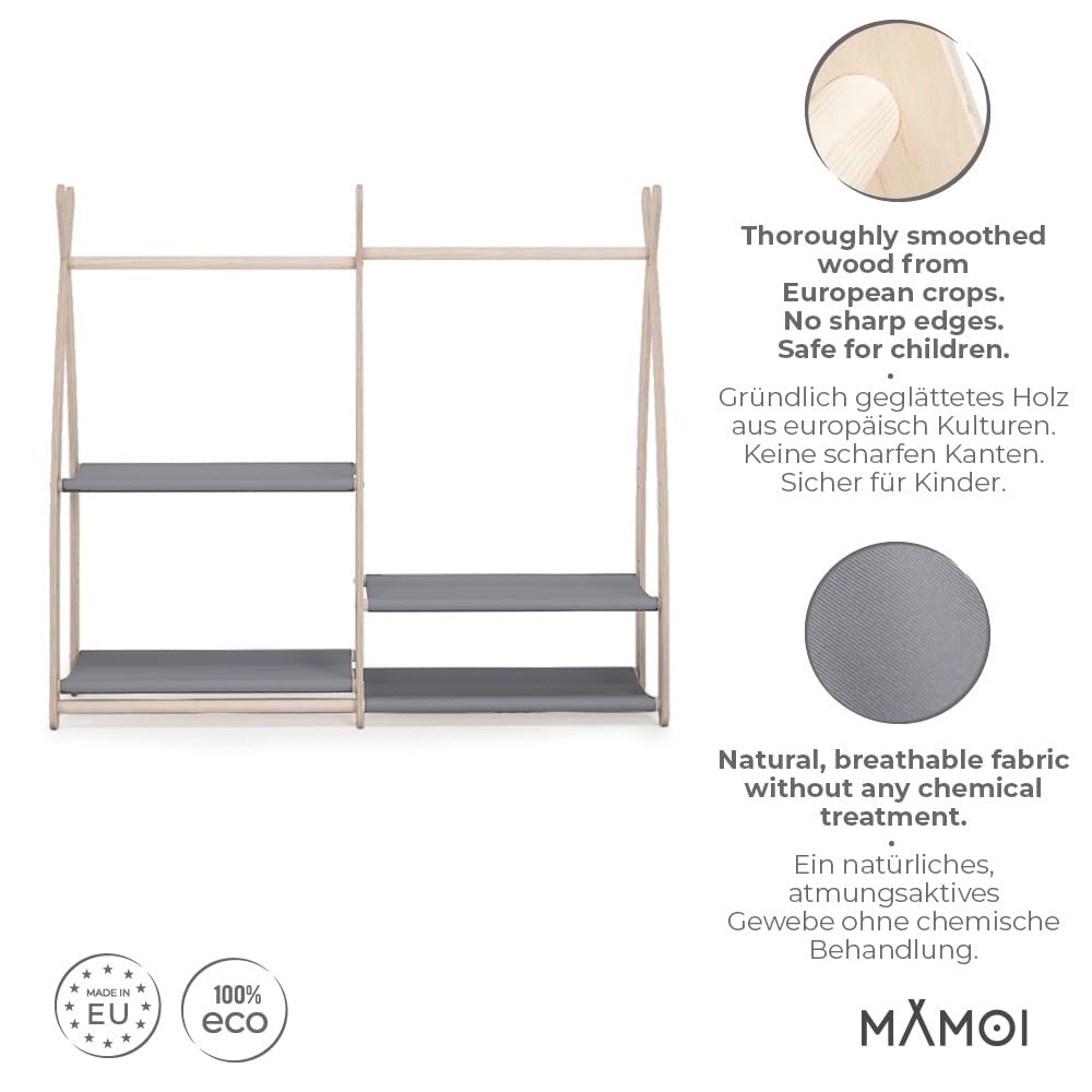 MAMOI® Children's Coat Stand 95 x 106 x 32 cm / 53 x 95 x 32 cm | Children's Wardrobe | Clothes Rail for Children | Wooden Rail | Wardrobe Wood for Children's Room | 100% Eco | Made in EU