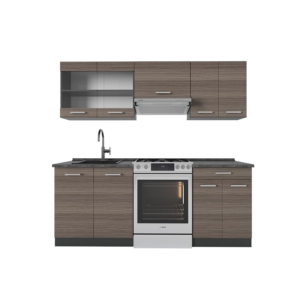 Vicco R-Line Kitchen Unit, White High-Gloss / Anthracite, 200 cm without Worktop
