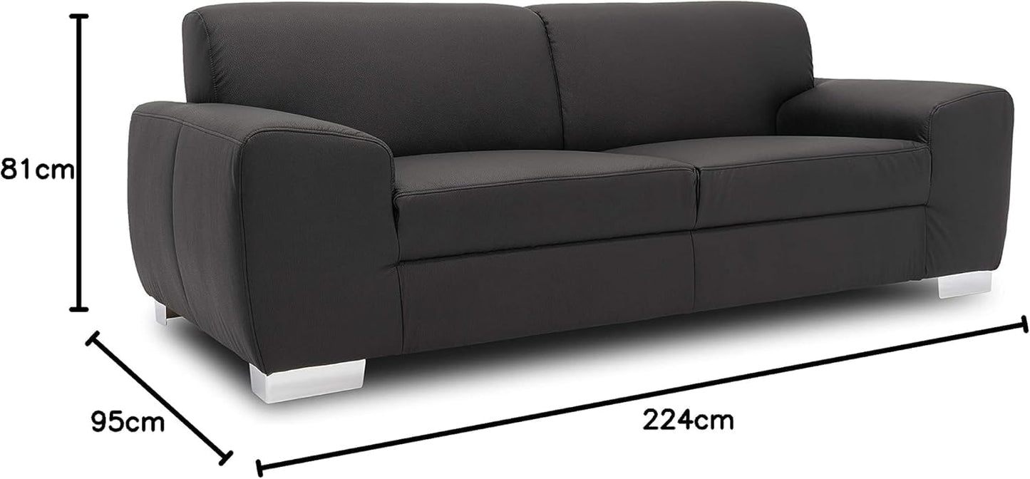 Domo Collection Ricardo Sofa, 3-Seater Couch, Set in Faux Leather, Black, 220 x 89 x 81 cm