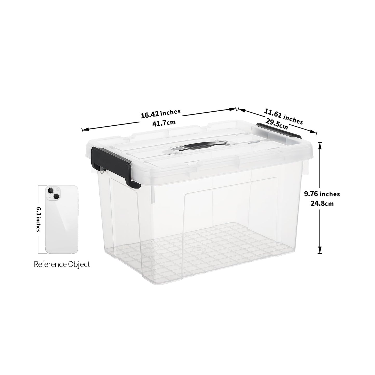 Cetomo 45 L x 3 Storage Boxes, Portable Plastic Boxes with Lids, Organiser Container with Handle and Clips, Stackable, Nestable, for Home and Office, Transparent, 45 L, Pack of 3