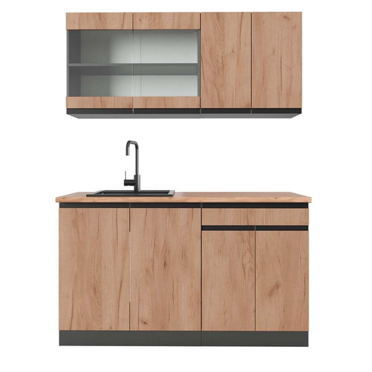 Vicco Single Kitchen R-Line, Goldkraft Oak/Anthracite, 140 cm, AP Anthracite
