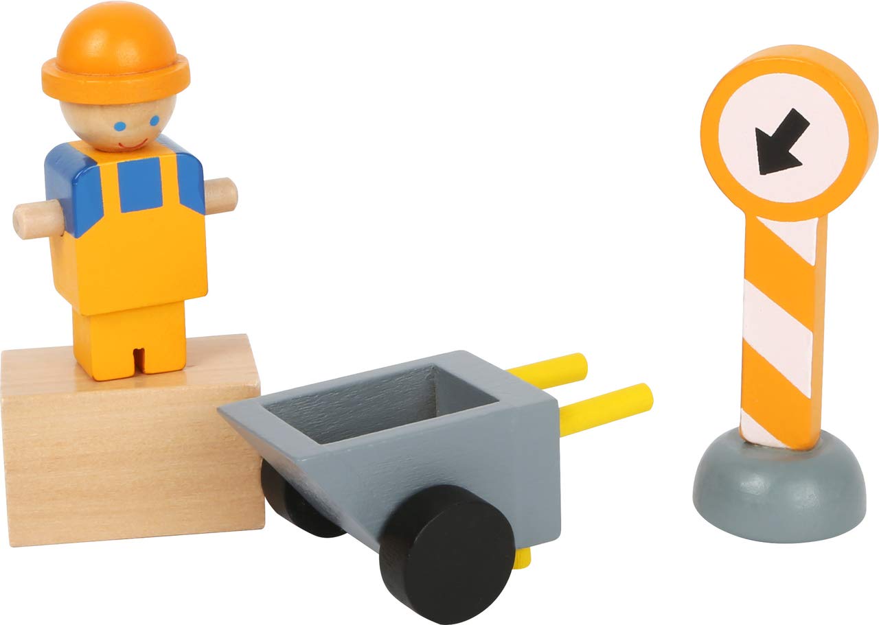 Small Foot 12007 Wooden Crane FSC 100% Certified with Construction Site Accessories 13 Pieces 360 Degree Rotation for Small Builders Toys Multi-Colour