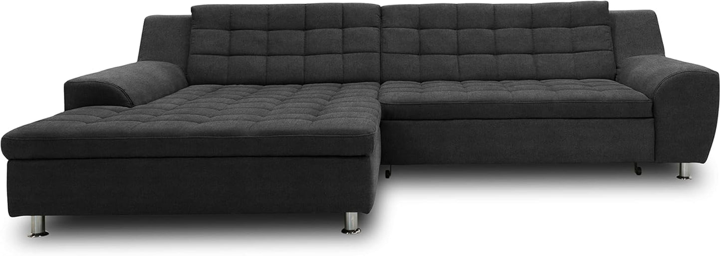 DOMO. collection Merida Corner Sofa, Sofa with Sleep Function in L-Shape, Corner Couch with Bed Box, Sofa Bed 304 x 200 x 84 cm (W x D x H), Beige