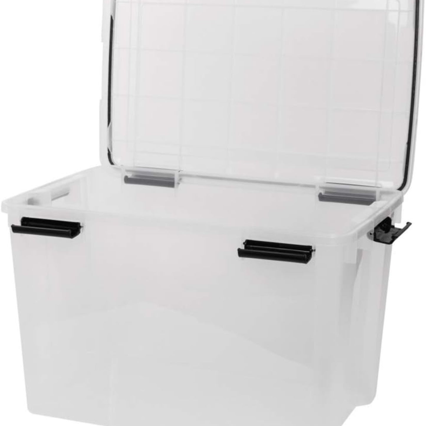 Kreher Pack of 4 XL Storage Boxes Made of Transparent Plastic with Sealing Ring in Lid for Moisture, Dust and Dirt Dimensions Approx. 39 x 59 x 38 cm 70 Litre Volume Top Quality