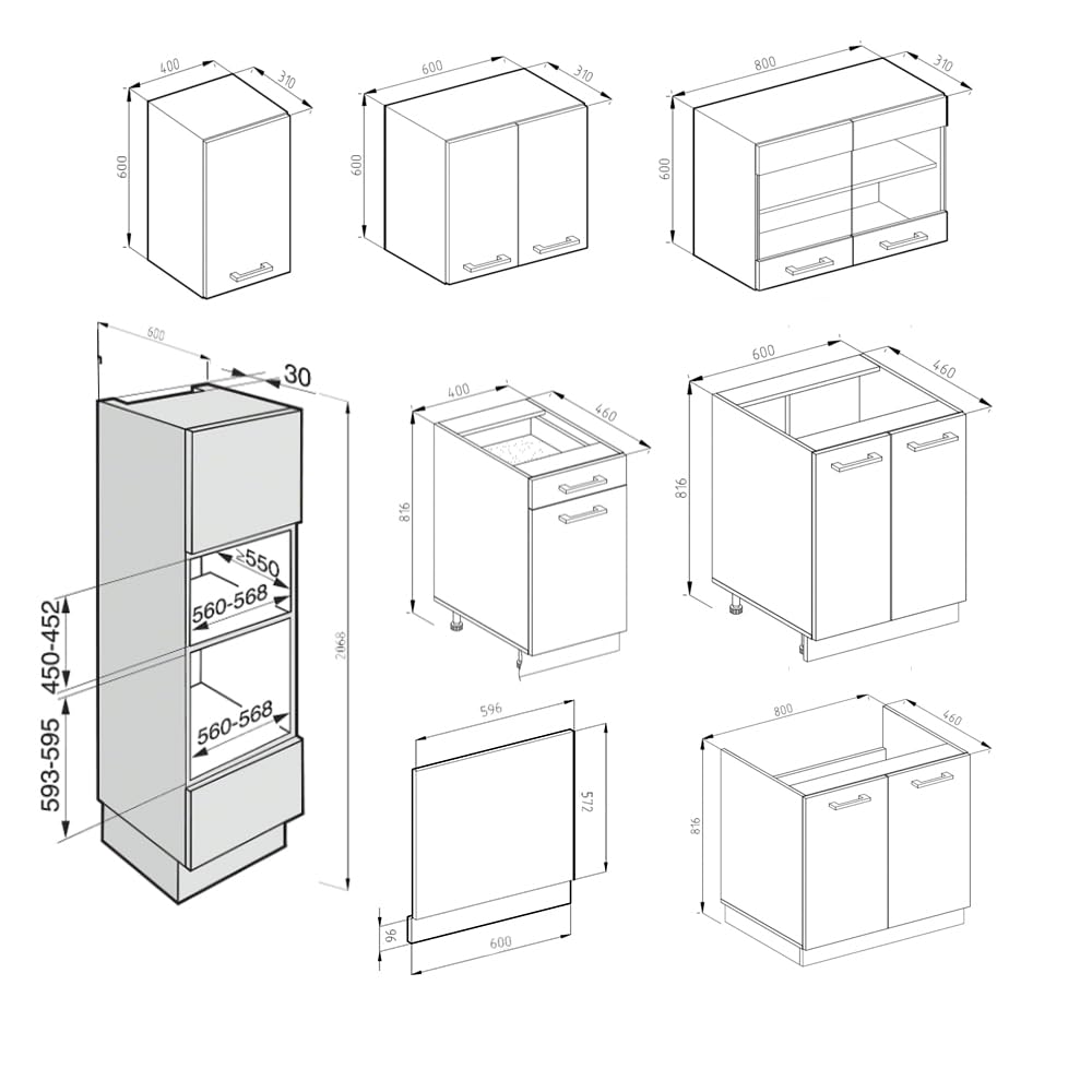 Vicco R-Line Kitchen Unit, High-Gloss Anthracite/White, 300 cm with Tall Cabinet, without Worktop
