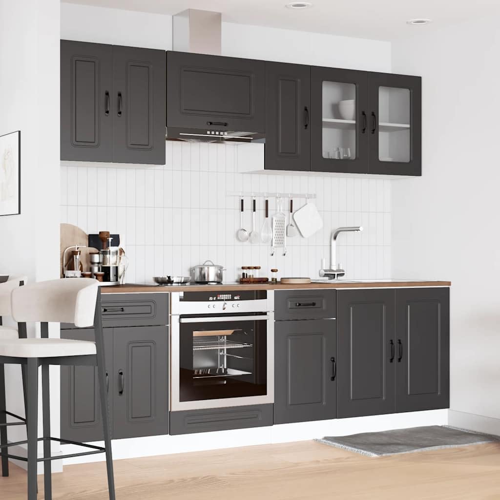 8-Piece Kitchen Cabinet Set, Wood Material, Kitchen Unit, Fitted Kitchen, Cabinet Set, Base Cabinet, Kitchen Cabinet, Wall Cabinet, Black