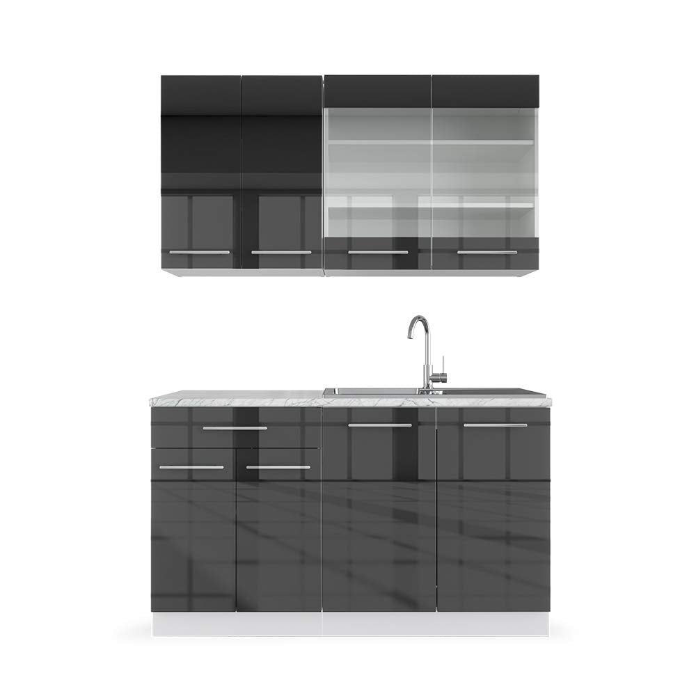 Vicco Fame-Line Single Built-In Kitchen Unit, 140 cm, High-Gloss Fame-Line (Anthracite, High Gloss)