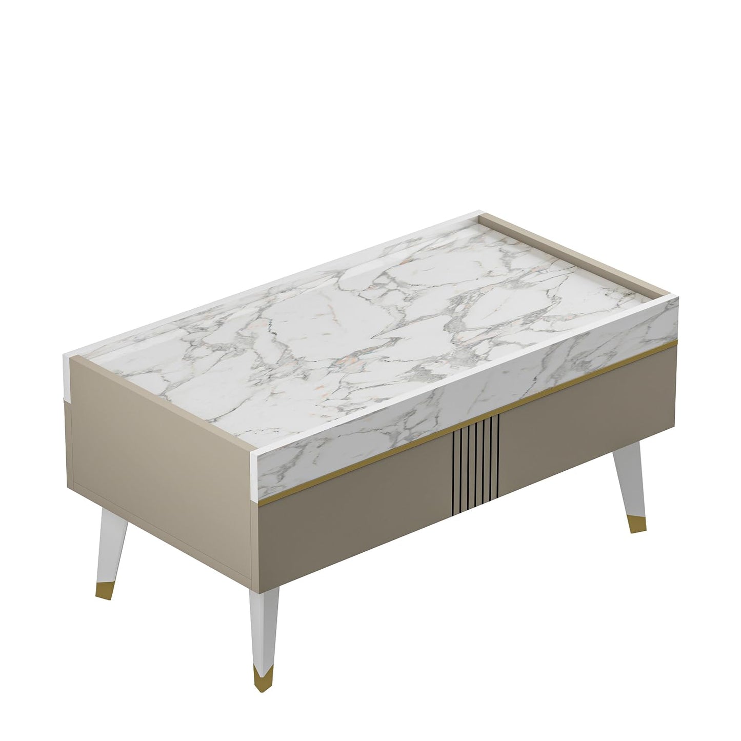 Homidea KARYA Coffee Table - Sofa Table - Living Room Table - Side Table in Elegant and Modern Design (Coffee Table - Beige/Marble)