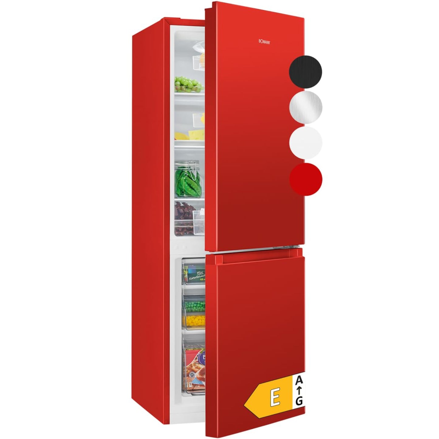 Bomann® Fridge-Freezer KG 320.2, 143 cm High, Fridge-Freezer with 175 Litre Capacity, 3 Shelves and 3 Drawers, Door Stop Replaceable, Quiet Fridge-Freezer 39 dB, Black