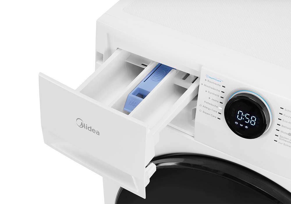 Midea MF10EW70BA10 Waschmaschine / 7kg / 1400 U/Min/EEK A-10%/Inverter Quattro Motor/Dampffunktion/Grosse Trommel/Nachlegefunktion/Kindersicherung/AquaStop, Weiß