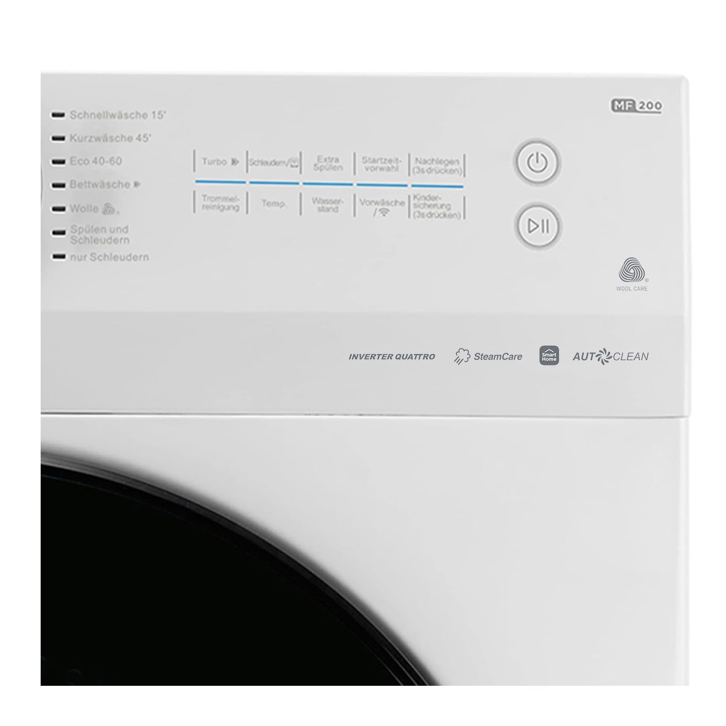 Midea MF200W80WB-14AS Washing Machine, 8 kg, Energy Efficiency Class A, Automatic Volume, Steam Care, Refill Function, 1400 rpm, Time Saving, Turbo, Only 48 cm Deep, App Control, AquaStop, White