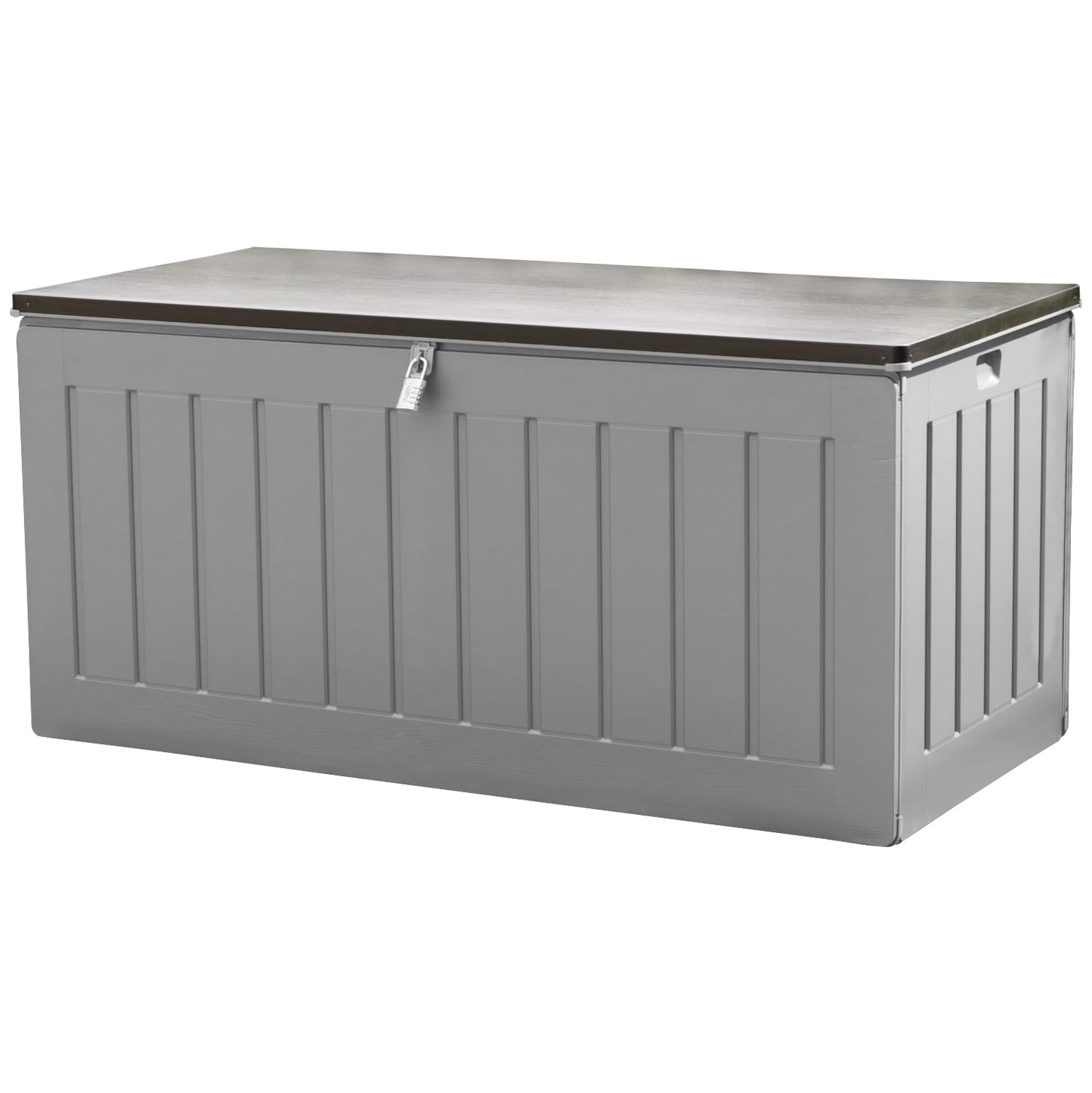 Olsen & Smith 270L Large Capacity Outdoor Garden Storage Box with Padlock Plastic Shed - Weatherproof and Stand Up with Wood Effect Chest (270L, Black)
