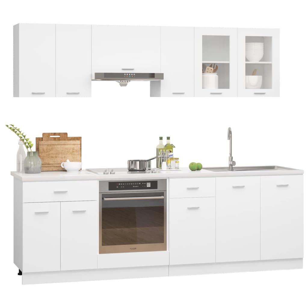ACAGALA Kitchen Unit 240 cm Adjustable Adjustable 8-Piece Kitchen Unit Fitted Kitchen White Wood Material Kitchen Complete Cabinet Set Base Cabinet Kitchen Cabinet Wall Cabinet without Worktop