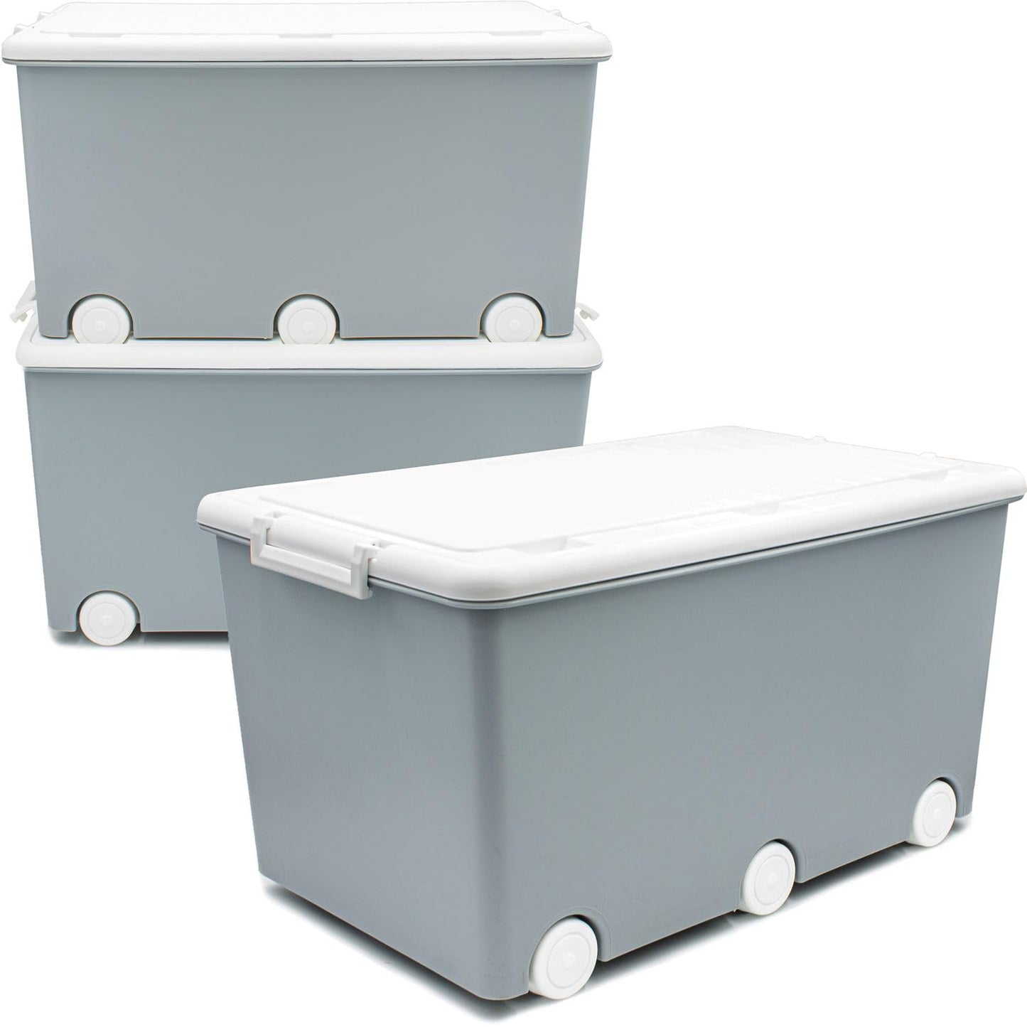 Babykajo 3 Storage Boxes with Lid and Wheels 50 L - Stacking Boxes with Lid Opaque - Plastic Box with Lid for Closing - Boxes Storage with Lid
