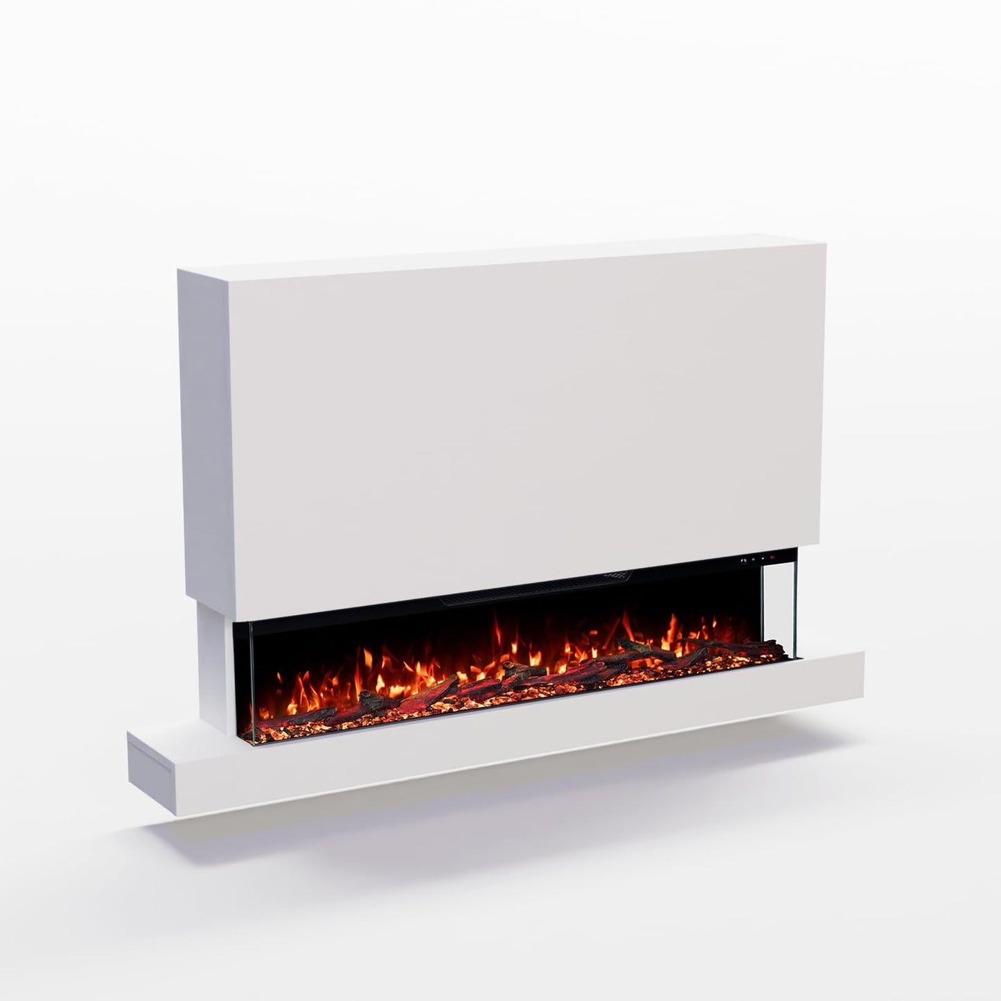 GLOW FIRE Clear Wall XL Electric Fireplace with Realistic 3D LED Fire - Standing Electric Fireplace with Heater and Fireplace, App Control, Crinkle Effect & Timer, Max. 1800 W, 137 x 85 x 21 cm, Black