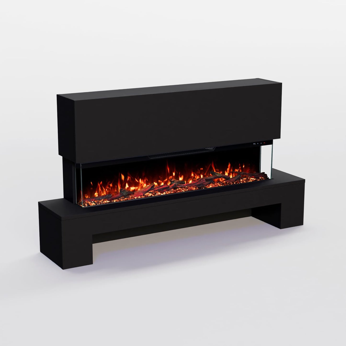 GLOW FIRE Electric Fireplace Cobalt Wooden Compartment with Realistic 3D LED Fire - Standing Electric Fireplace with Heater and Fireplace, App Control, Crinkle Effect & Timer, Max. 1800 W, 137 x 75 x