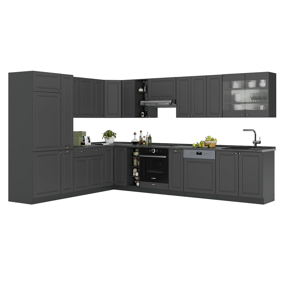 Vicco Fame-Line Corner Kitchen 257 x 347 cm White High Gloss / Anthracite without Worktop