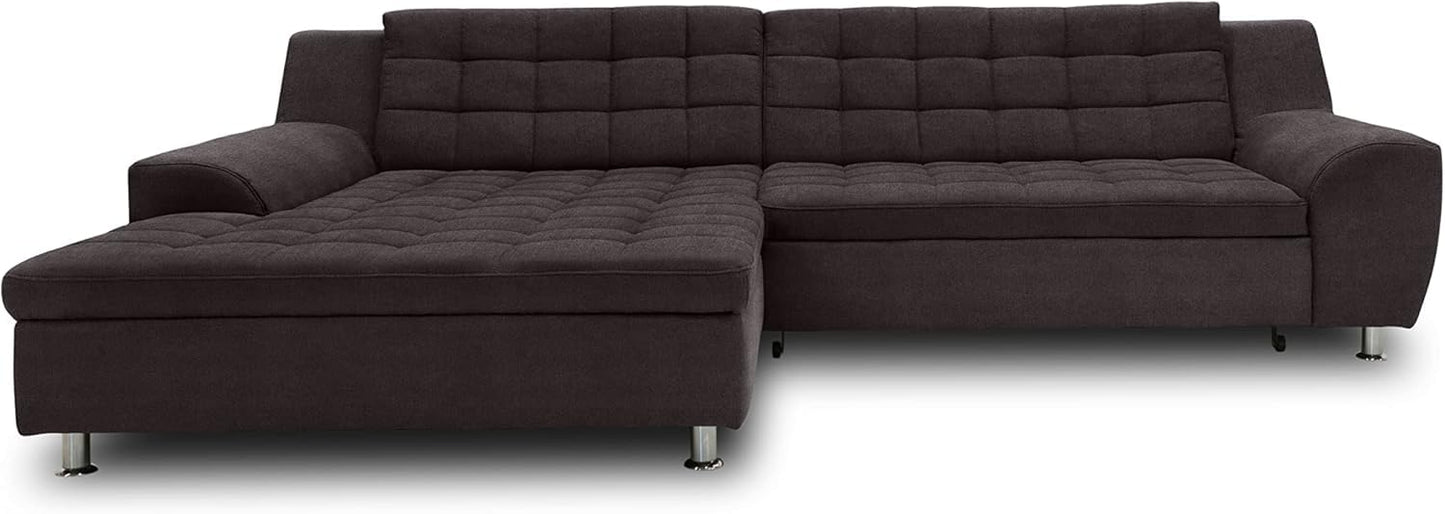 DOMO. collection Merida Corner Sofa, Sofa with Sleep Function in L-Shape, Corner Couch with Bed Box, Sofa Bed 304 x 200 x 84 cm (W x D x H), Beige